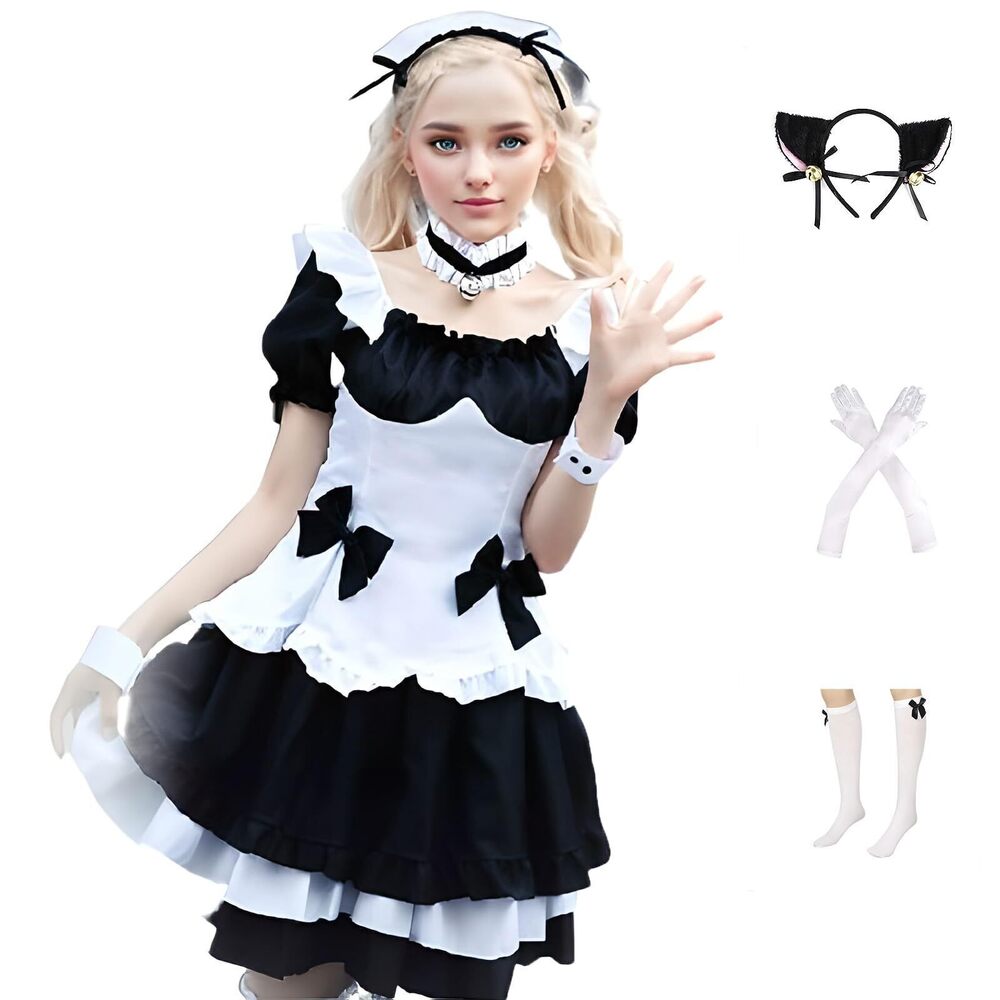 2630 French Maid Costume Apron Maid Anime Cosplay Outfit Black and White